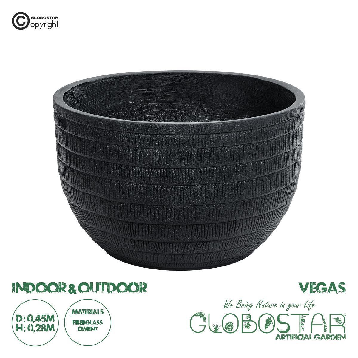GloboStar® Изкуствена Градина VEGAS 20702 Декоративна Полиестерна Циментова Кашпа Саксия - Flower Pot Черна Φ45 x В28cm
