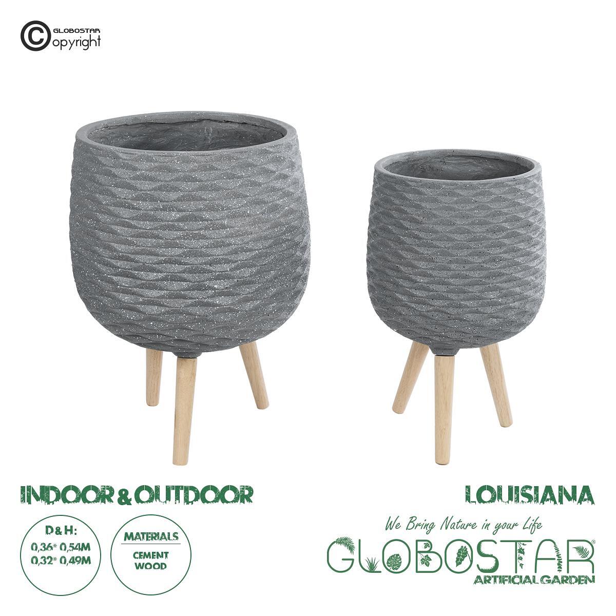 GloboStar® Изкуствена Градина LOUISIANA 20567 КОМПЛЕКТ 2 Декоративни Полиестерни Циментови Кашпи - Flower Pots Сиви A:Φ36 x В54cm B:Φ32 x В49cm