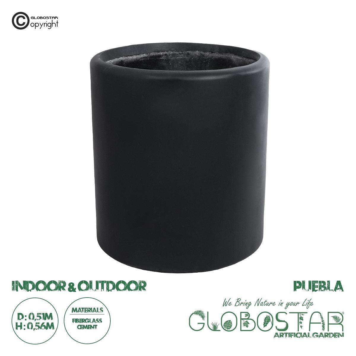 GloboStar® Изкуствена Градина PUEBLA 20699 Декоративна Полиестерна Циментова Кашпа Саксия - Flower Pot Черна Φ51 x В56cm