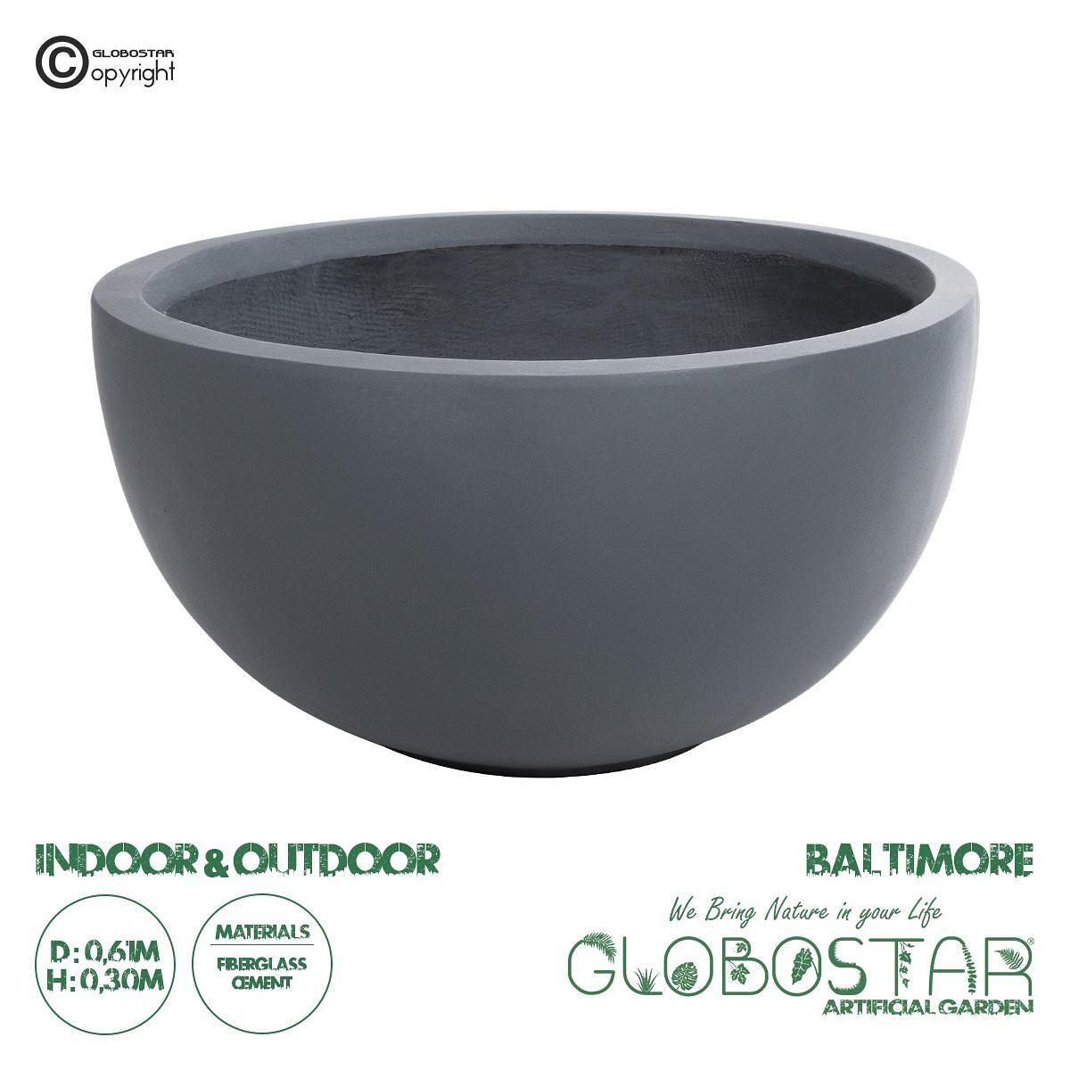GloboStar® Изкуствена Градина BALTIMORE 20697 Декоративна Полиестерна Циментова Кашпа Саксия - Flower Pot Сива Φ61 x В30cm