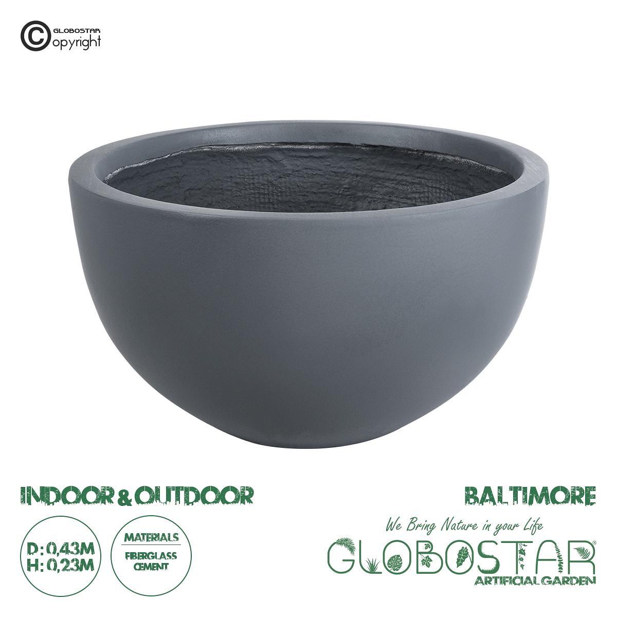 GloboStar® Изкуствена Градина BALTIMORE 20696 Декоративна Полиестерна Циментова Кашпа Саксия - Flower Pot Сива Φ43 x В23cm