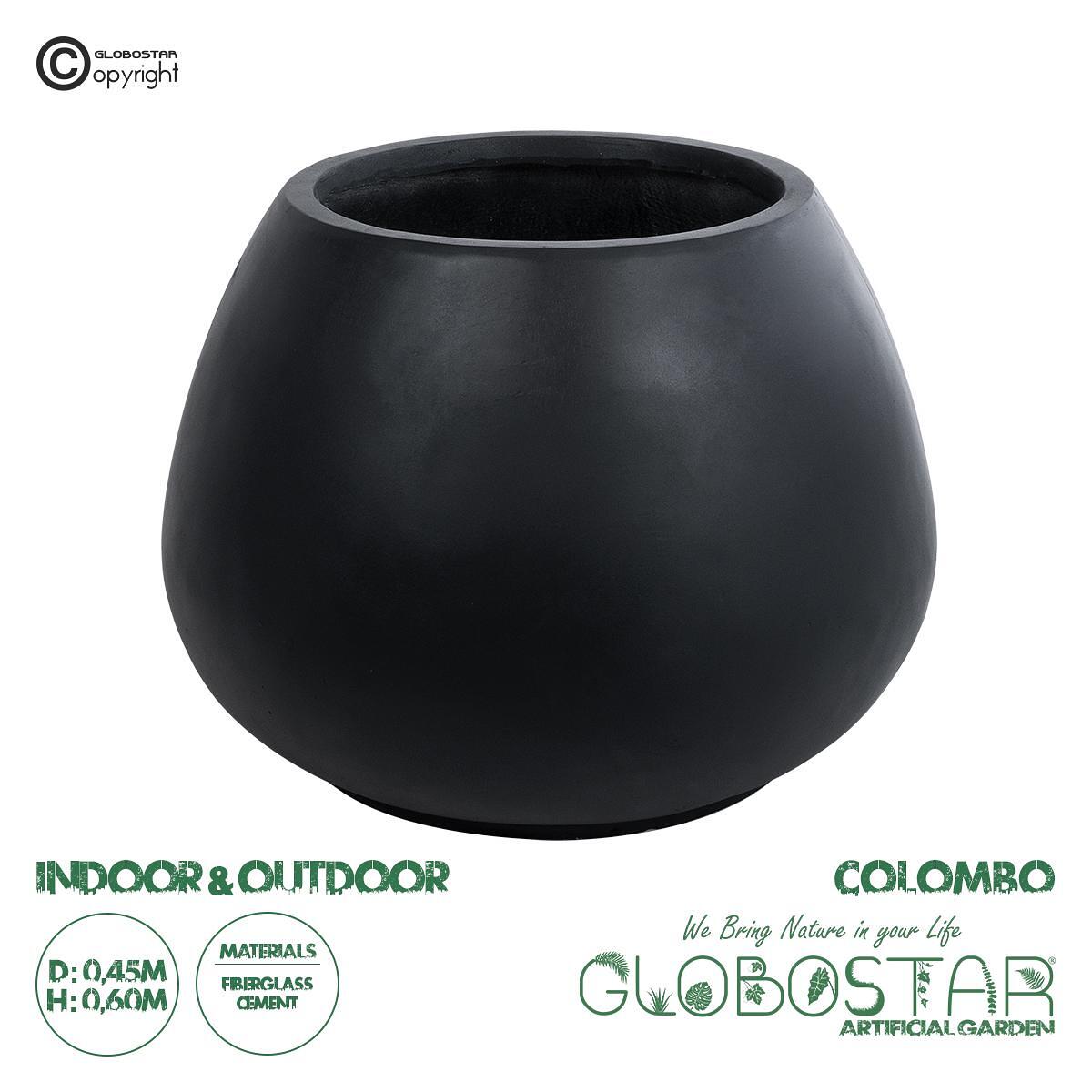 GloboStar® Изкуствена Градина COLOMBO 20695 Декоративна Полиестерна Циментова Кашпа Саксия - Flower Pot Черна Φ60 x В45cm