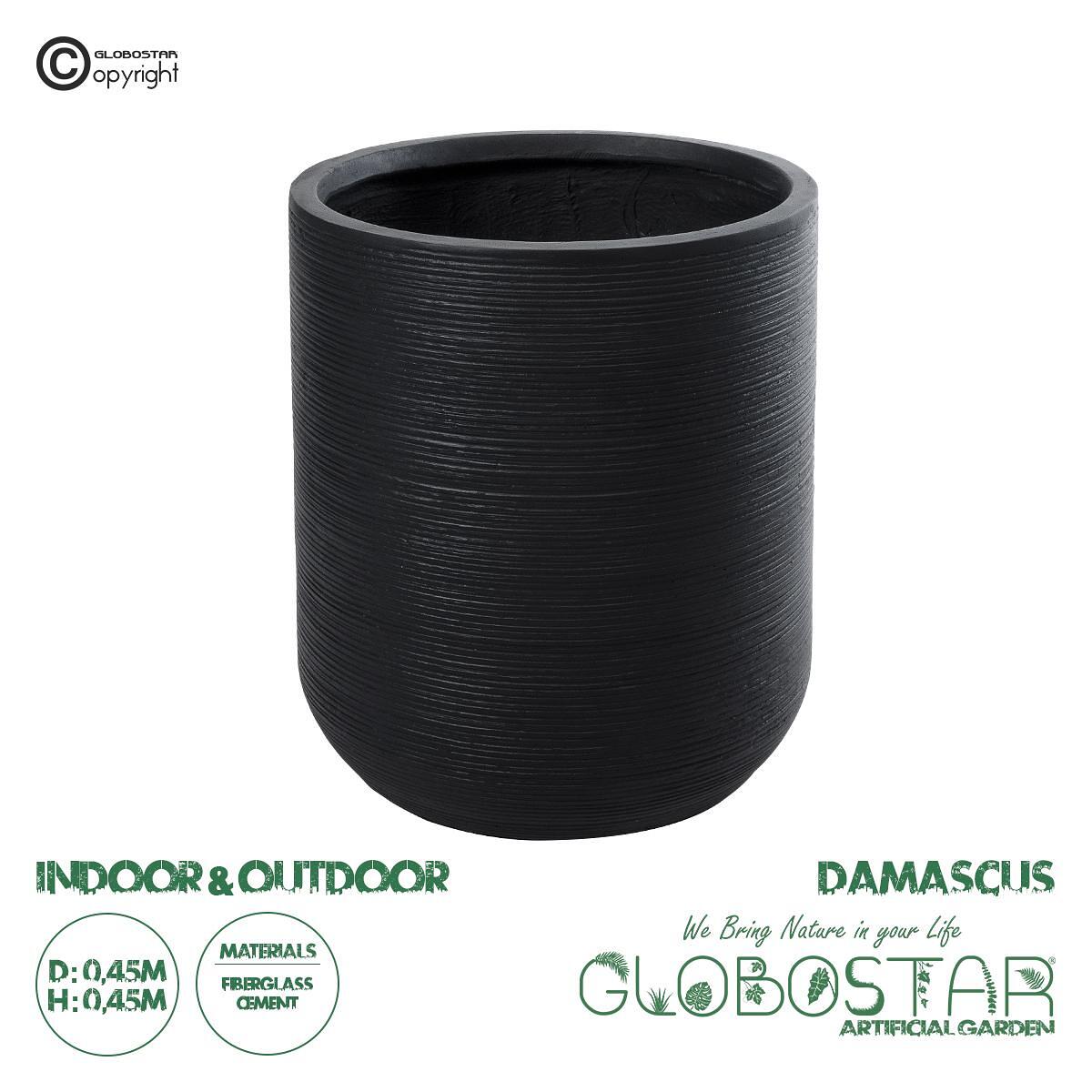 GloboStar® Изкуствена Градина DAMASCUS 20694 Декоративна Полиестерна Циментова Кашпа Саксия - Flower Pot Черна Φ45 x В45cm