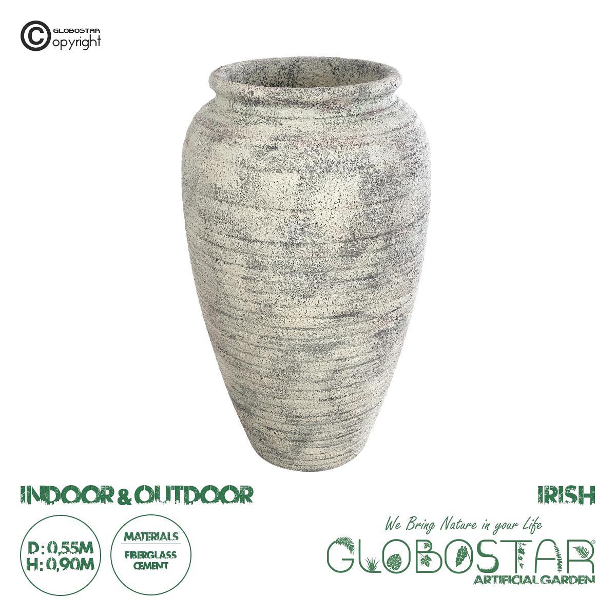 GloboStar® Изкуствена Градина IRISH 20721 Подова Полиестерна Циментова Кашпа Саксия - Flower Pot Бяла с Бежово Φ55 x В90cm