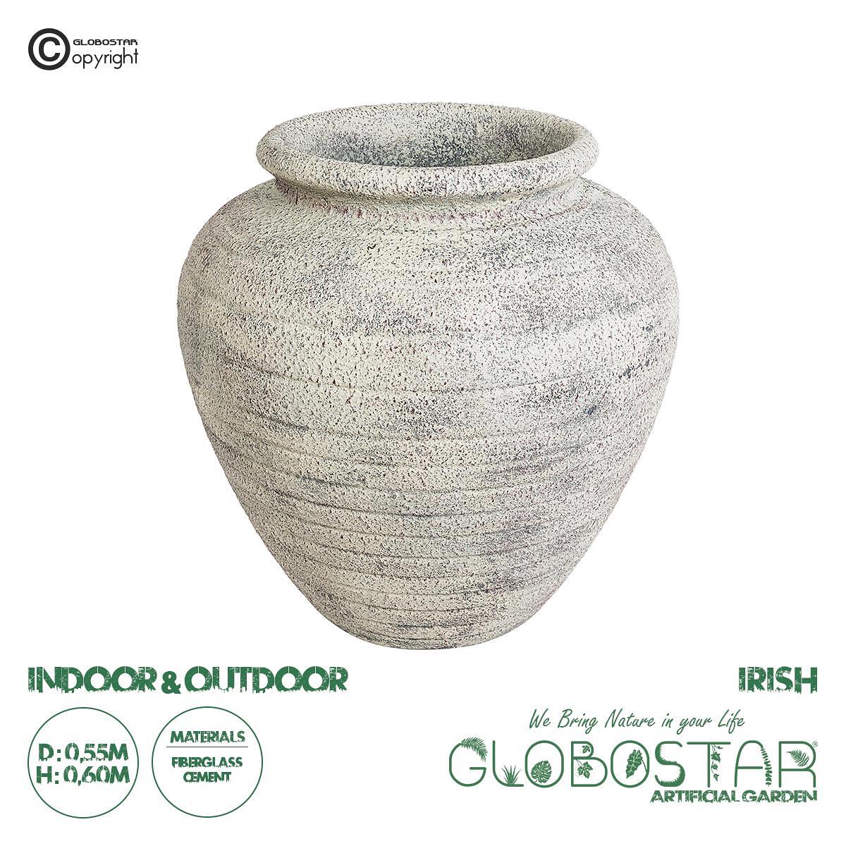 GloboStar® Изкуствена Градина IRISH 20722 Подово Полиестерно Циментово Кашпо Саксия - Flower Pot Бяло с Бежово Φ55 x В60cm