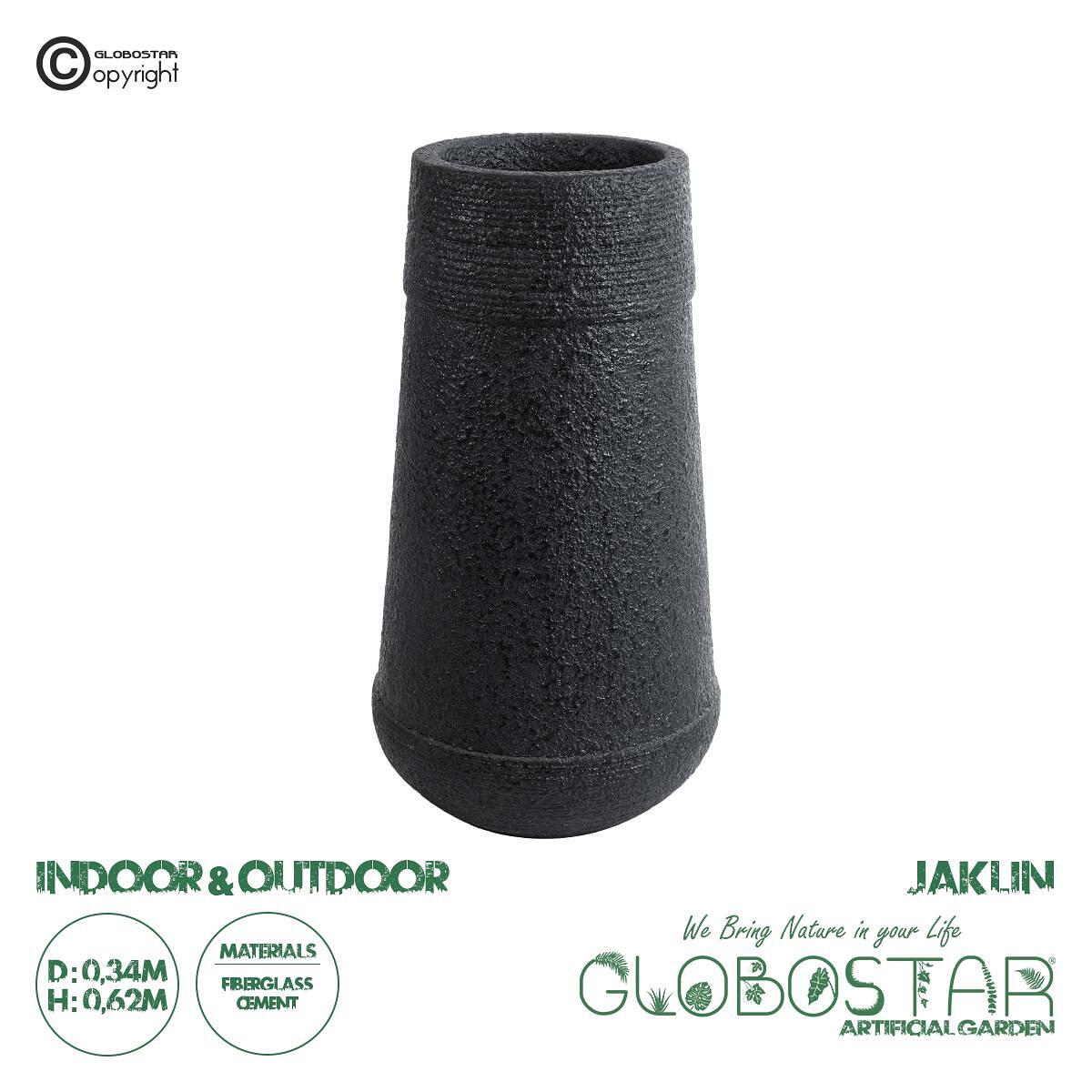 GloboStar® Изкуствена Градина JAKLIN 20723 Подов Полиестерен Циментов Кашпo Саксия - Flower Pot Черен Φ34 x В62cm