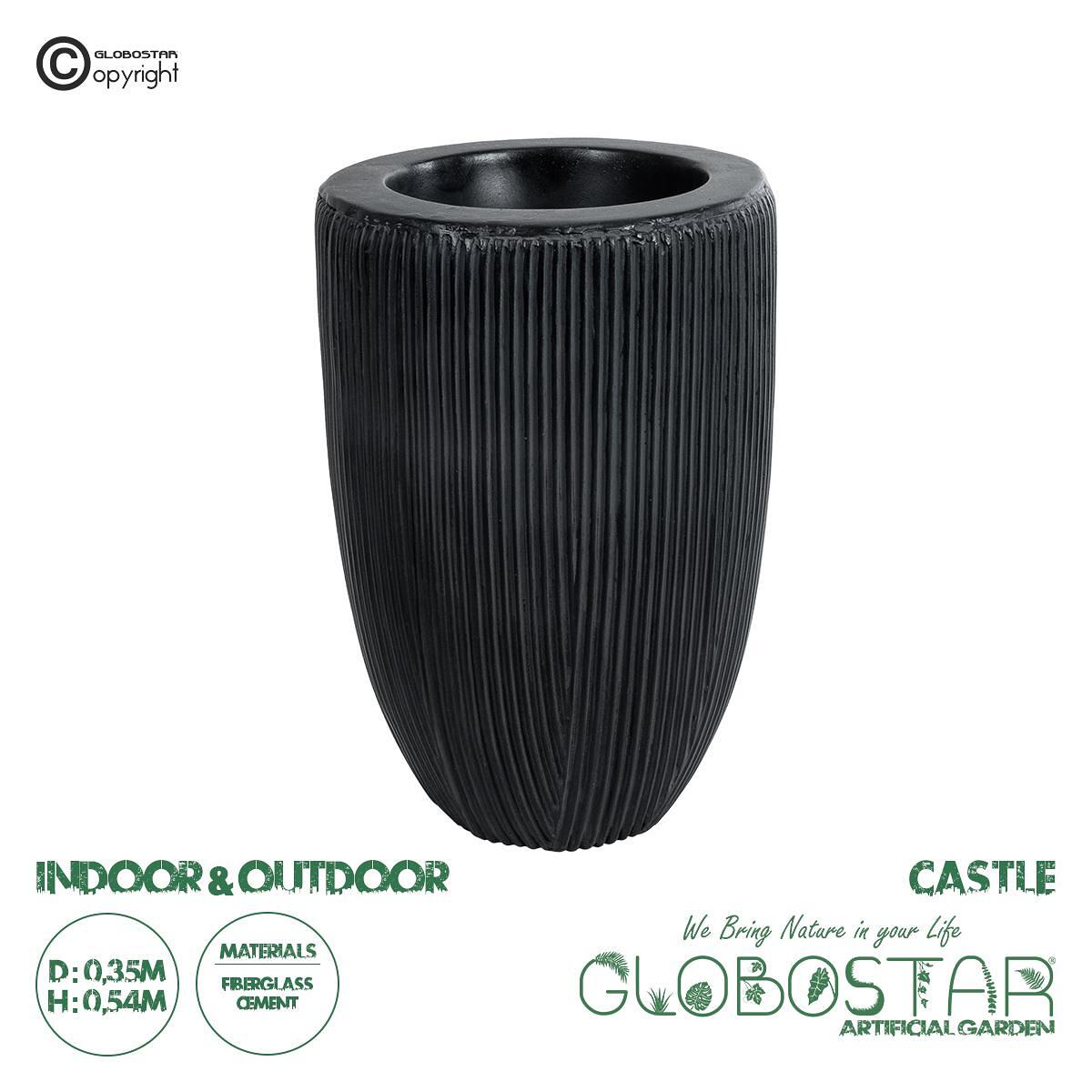 GloboStar® Изкуствена Градина CASTLE 20793 Декоративна Полиестерна Циментова Кашпа Саксия - Flower Pot Черна Ф35 x В54cm