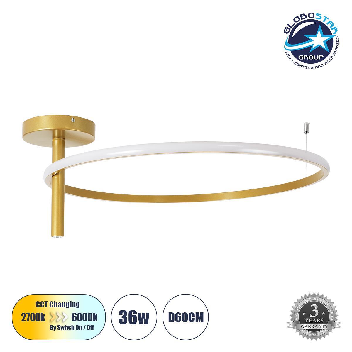 GLOBOSTAR® VERONA 61225 Модерен LED плафон 36W 4032lm 360° AC 220-240V IP20 Регулируема бяла светлина CCT с On/Off 2700K/4500K/6000K - Lumileds SMD ч