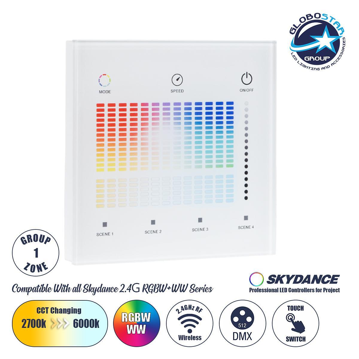 GloboStar® 73153 T15-S SKYDANCE Безжично DMX512 Стенно RF 2.4Ghz Управление 1 Група за всички SKYDANCE DMX512 Контролери AC 100-240V Max 0.1A - IP20
