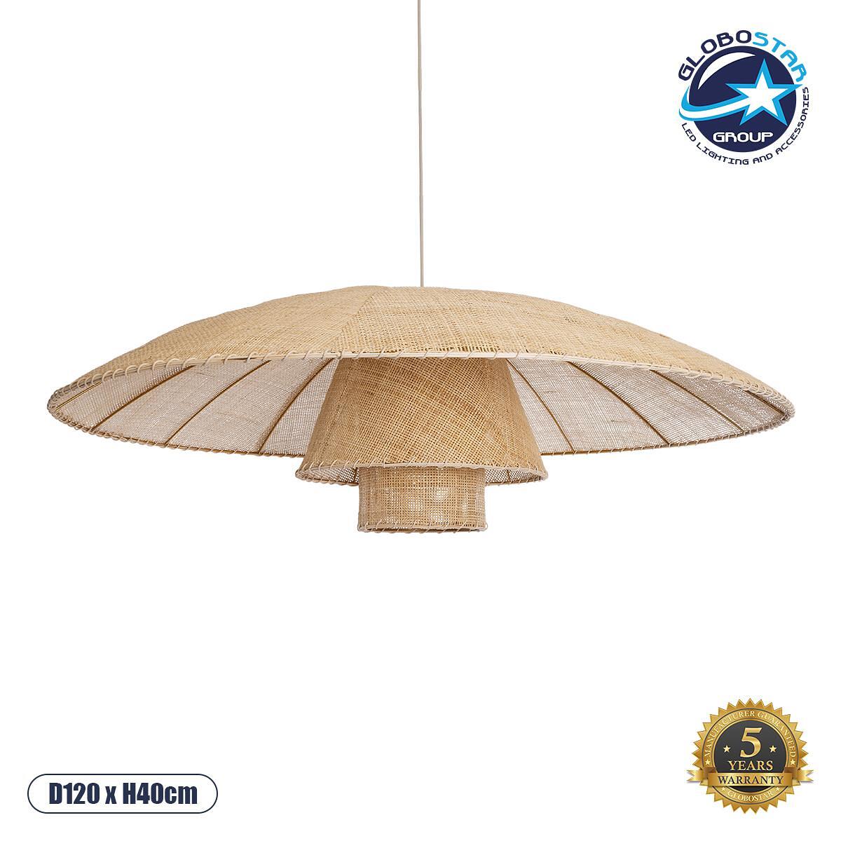 GLOBOSTAR® ZORA 02140 Boho Висяща Лампа за Таван с Фасунга 1 x E27 AC 220-240V IP20 - Бежово - Д120 x Ш120 x В40cm