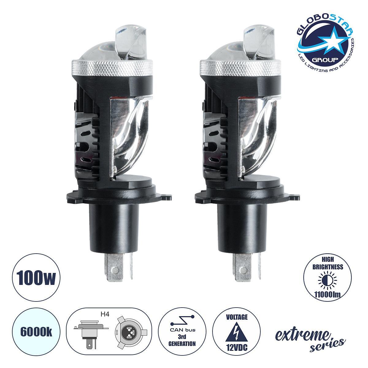 GloboStar® 81506 H4 X10 360° Line KIT Основно Осветление за Автомобили и Мотоциклети 3-то Поколение Can-Bus Серия LED CREE CXB 100W 11000lm DC 12V Во
