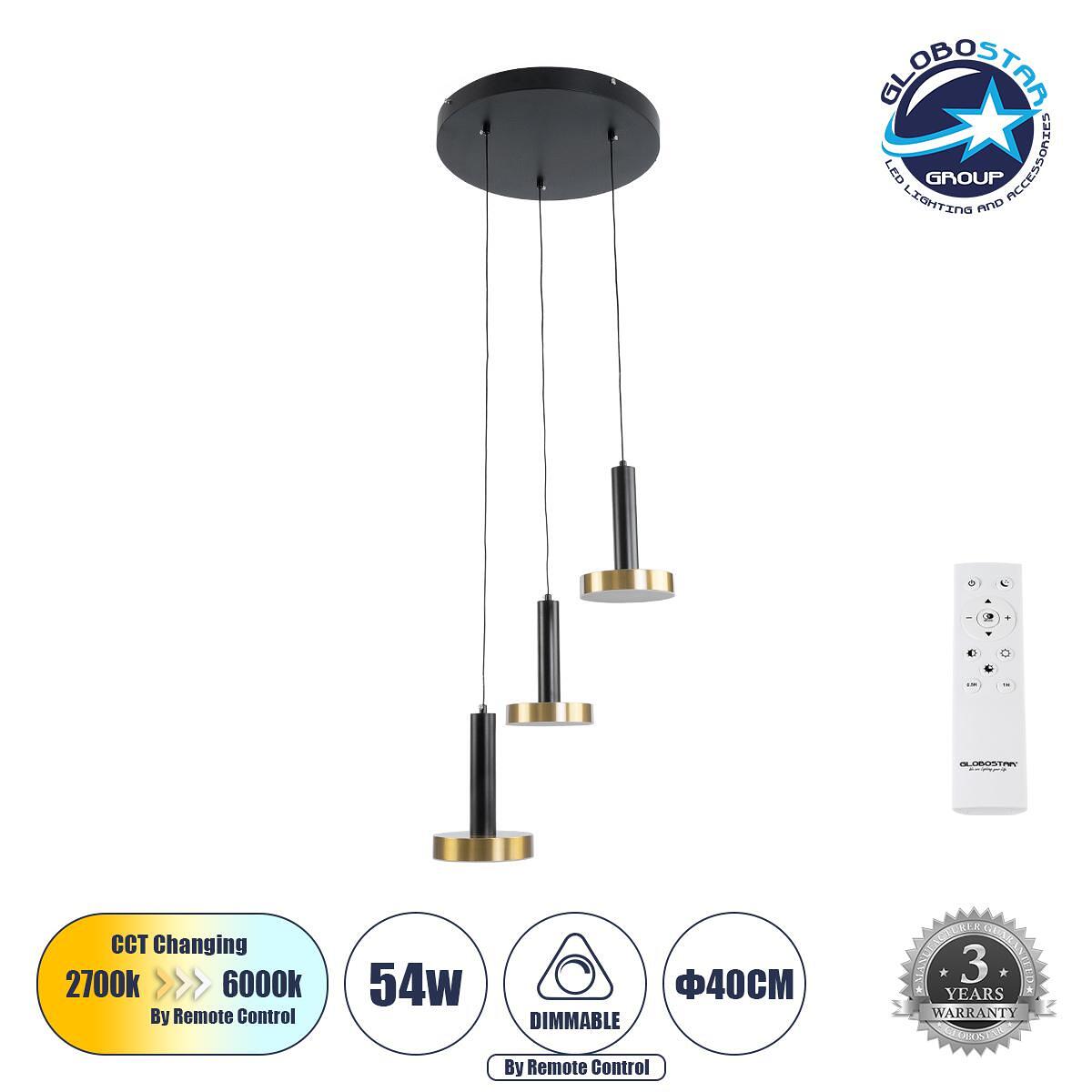 GLOBOSTAR® ZANE 60934 Модерен висящ LED осветител за таван 54W 6048lm 120° AC 220-240V IP20 Регулируема бяла светлина CCT с дистанционно управление о