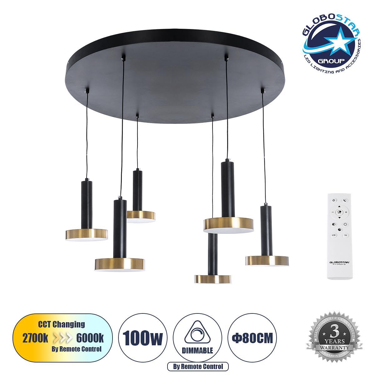 GLOBOSTAR® ZANE 60935 Модерен висящ LED плафон 100W 11200lm 120° AC 220-240V IP20 Регулируема бяла светлина CCT с дистанционно управление от 2700K до
