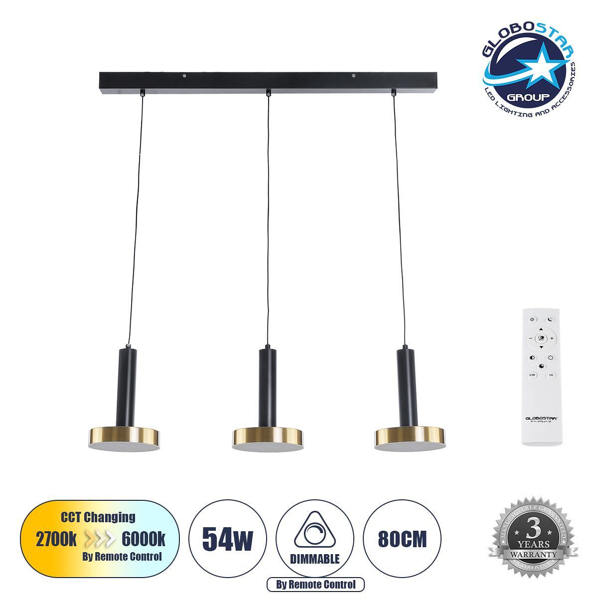 GLOBOSTAR® ZANE 60936 Модерен висящ LED плафон 54W 6048lm 120° AC 220-240V IP20 Регулируема бяла светлина CCT с дистанционно управление от 2700K до 6
