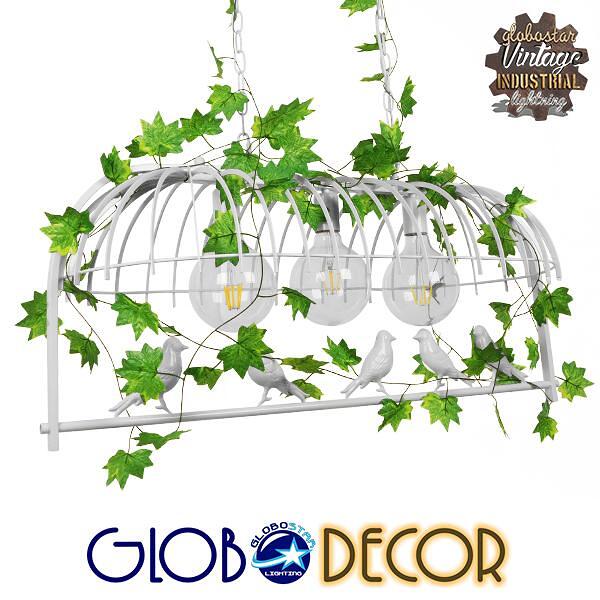 GLOBOSTAR® NEST 01647 Винтидж Висяща Лампа за Таван с Фасунга 3 x E27 AC 220-240V IP20 - Бяло & Зелено - Д86 x Ш38 x В37cm