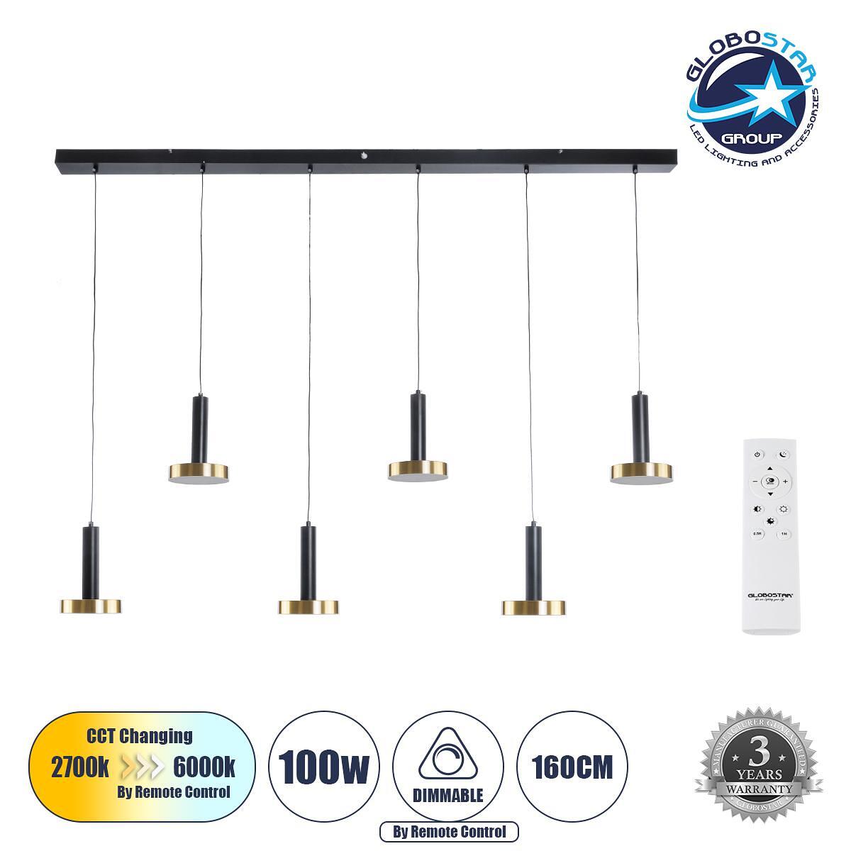 GLOBOSTAR® ZANE 60937 Модерен висящ LED плафон 100W 11200lm 120° AC 220-240V IP20 Регулируема бяла светлина CCT с дистанционно управление от 2700K до