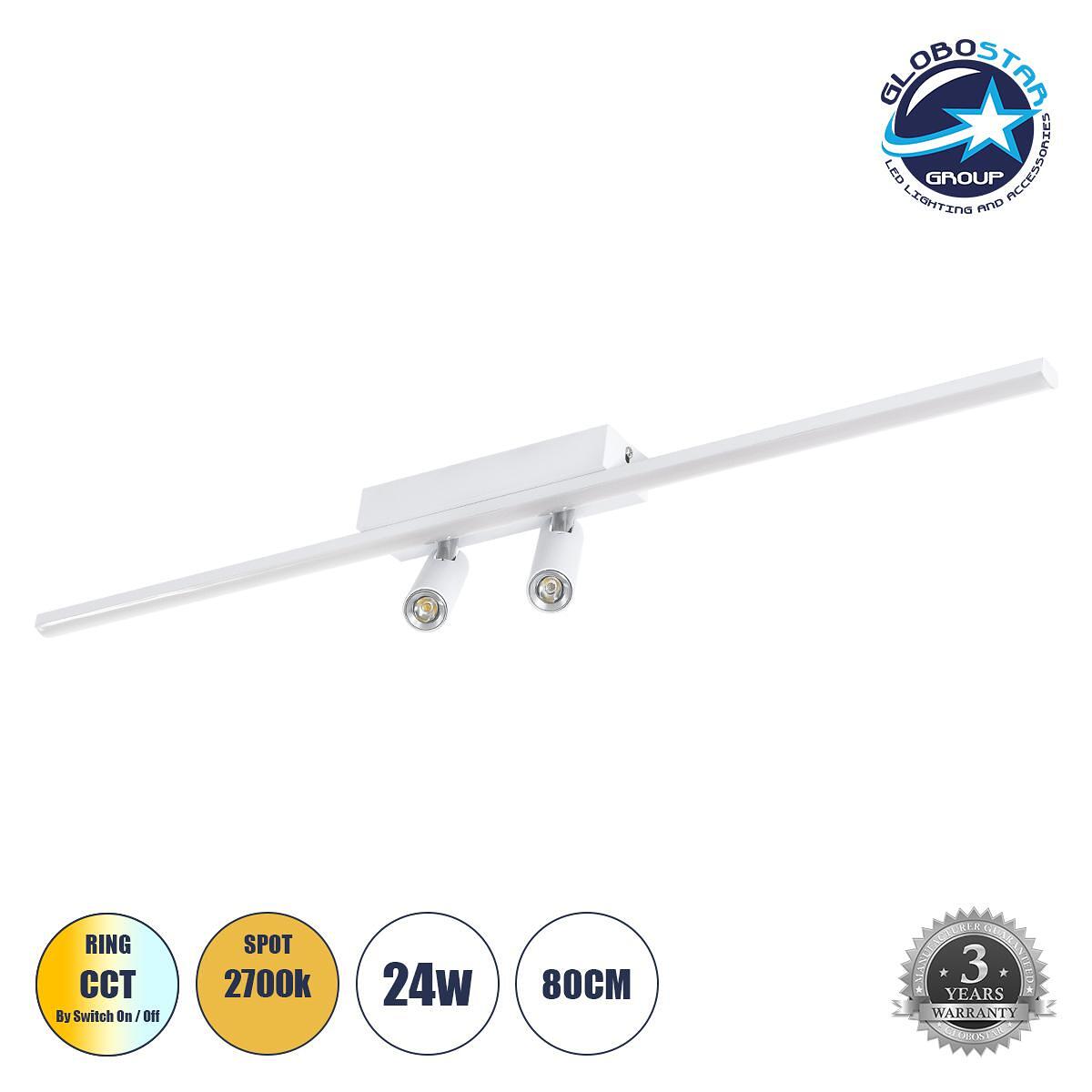 GLOBOSTAR® BARETTI 61227 Модерен LED плафон 24W 2688lm 160° & 45° AC 220-240V IP20 Регулируема бяла светлина CCT с On/Off 2700K/4500K/6000K - Lumiled