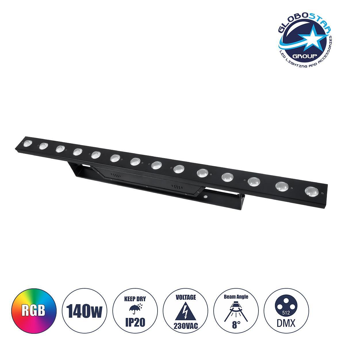 GloboStar® 51204 MEDES Професионален LED Wall Washer Бар 14 x 10W 140W 8° AC 220-240V IP20 Многоцветен RGB DMX512 - Черен - Д100 x Ш6.5 x В12.5cm - 2