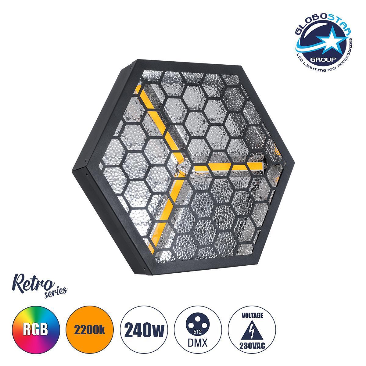 GloboStar® 51201 HALO HEXA Професионален Осветител Специални Ефекти DIGITAL MATRIX PIXEL & Blinder - 3 x 80W LED COB Чипа Ultra Gold Топло Бяло 2200K