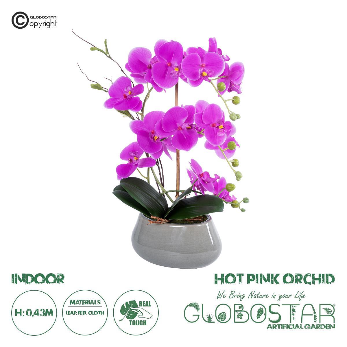 GloboStar® Изкуствена Градина HOT PINK ORCHID 21119 Декоративно Растение Ярко Розова Орхидея В43cm