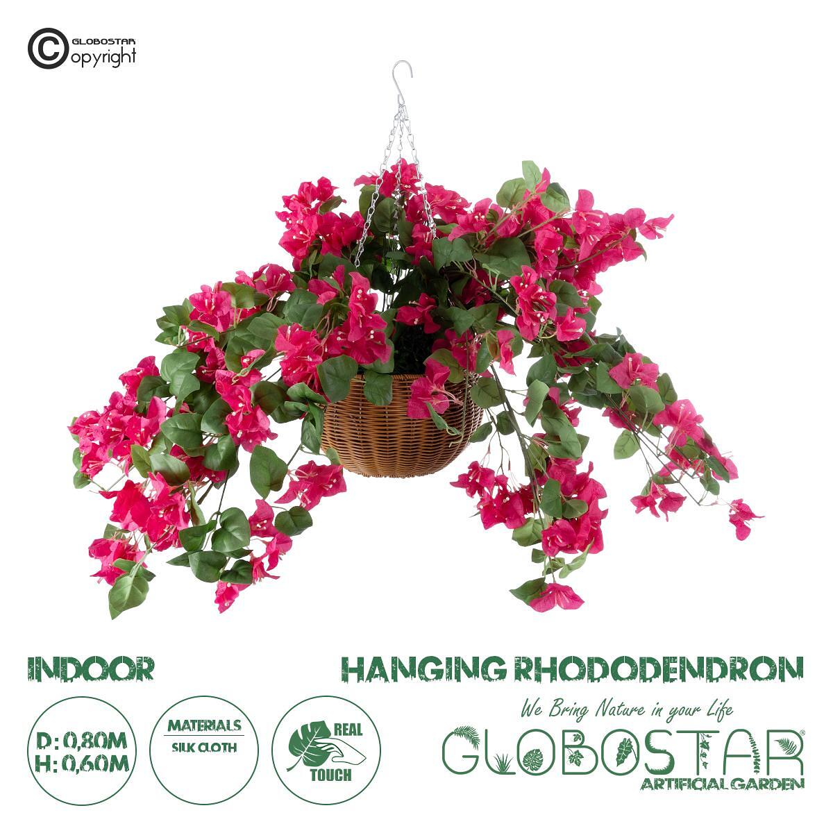 GloboStar® Изкуствено Градинско Растение RHODODENDRON HANGING PLANT 20634 Изкуствено Висящо Декоративно Растение Розов Храст Y60cm