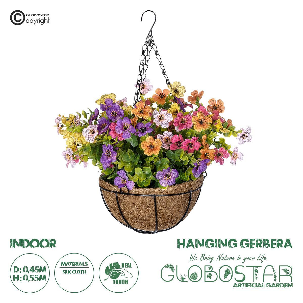 GloboStar® Изкуствено Градинско Растение GERBERA HANGING PLANT 20635 Изкуствено Висящо Декоративно Растение Гербера Височина 55cm