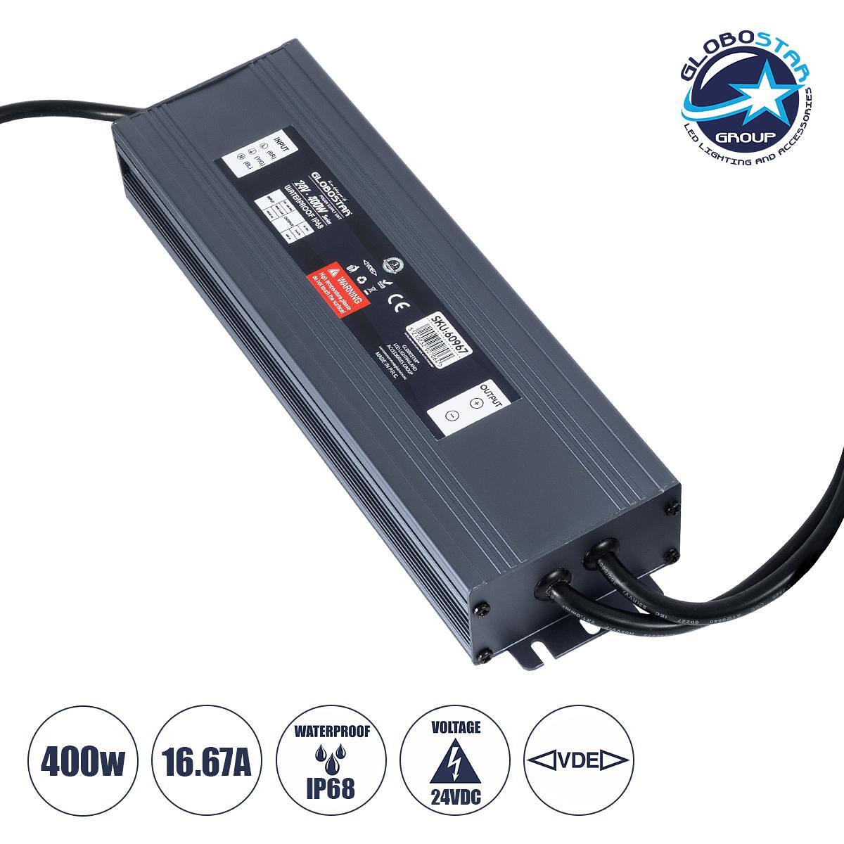 GLOBOSTAR® LUMISPLASH 60967 Захранващ блок/Трансформатор Class II SELV 400W 16.67A DC 24V Водоустойчив IP68 - AC 220-240V към DC 24V - M25.5 x W7.5 x