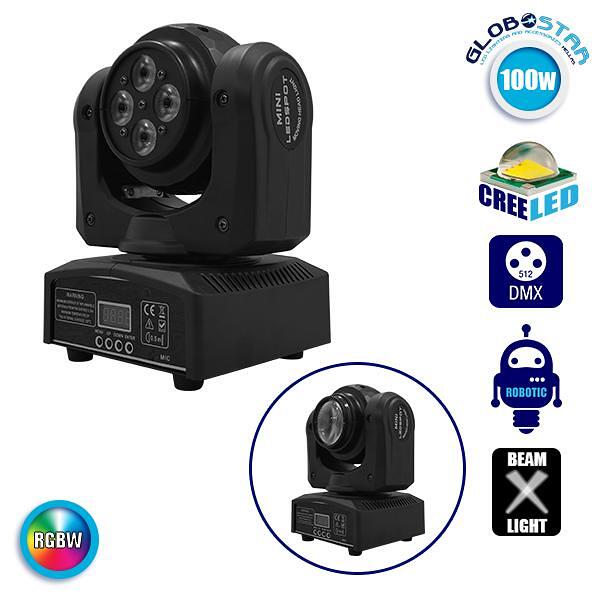 Професионална Движеща се Роботизирана Двойна Глава Beam CREE LED 10W & SPOT 4x10W 230V DMX512 RGBW GloboStar 51136