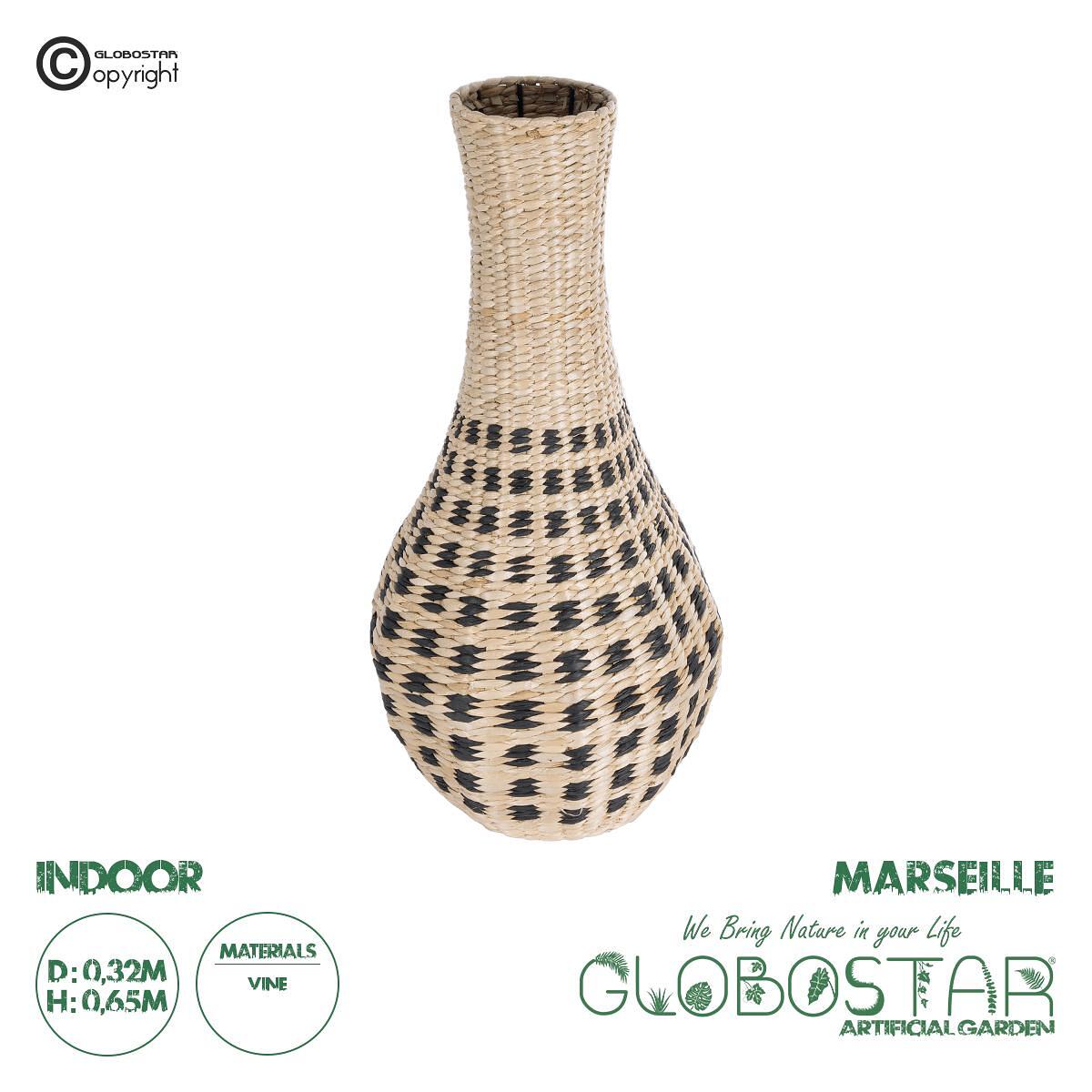 GloboStar® Изкуствена Градина MARSELLE 21232 Декоративна Плетена Кошница - Кашпа Саксия - Flower Pot Бежово с Черно Φ32cm x В65cm