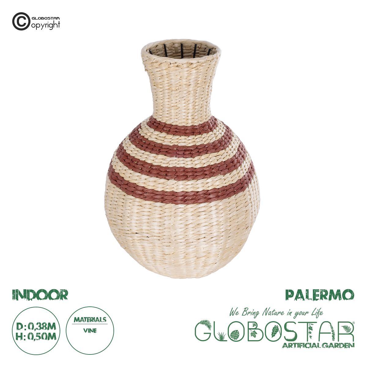 GloboStar® Изкуствена Градина PALERMO 21231 Декоративна Плетена Кошница - Кашпа Саксия - Flower Pot Бежова с Бордо Φ38cm x В50cm