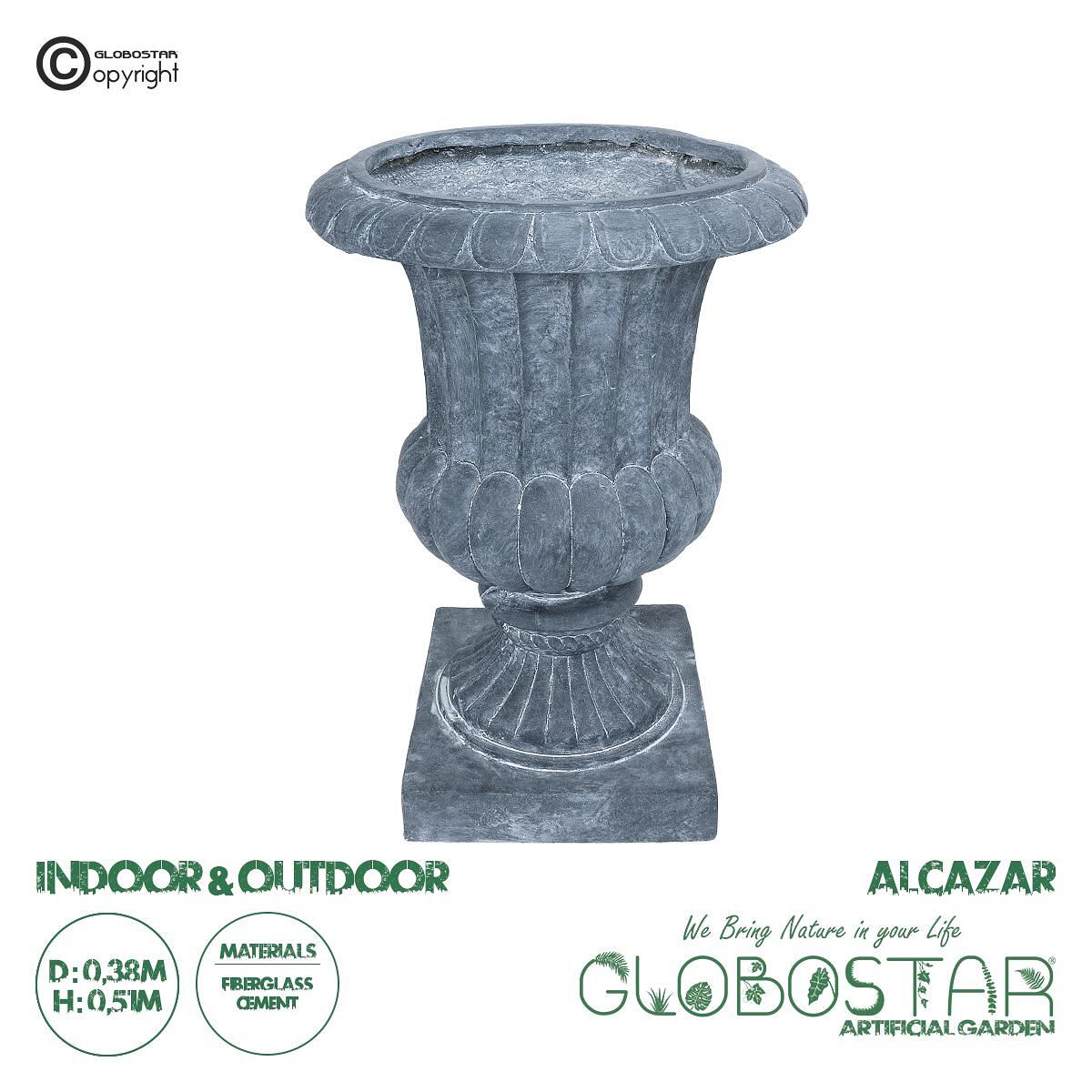GloboStar® Изкуствена Градина ALCAZAR 20778 Подов Полиестерен Циментов Саксия-Кашпа - Flower Pot Сива Φ38 x В51cm