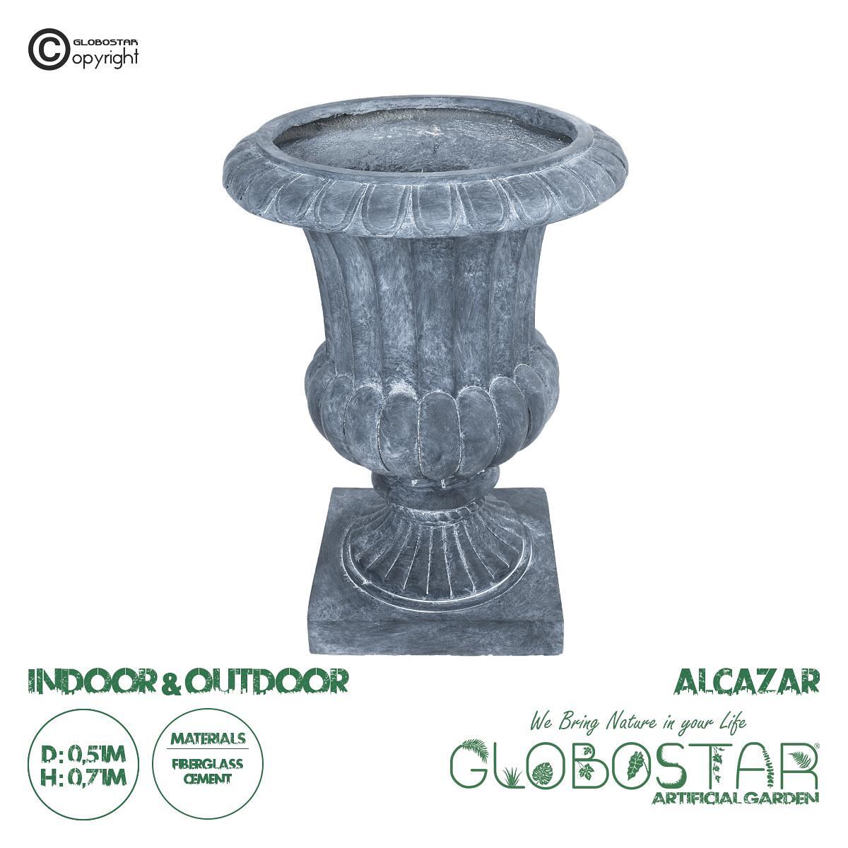 GloboStar® Изкуствена Градина ALCAZAR 20777 Подов Полиестерен Циментов Саксия Кашпа - Flower Pot Сив Φ51 x В71cm