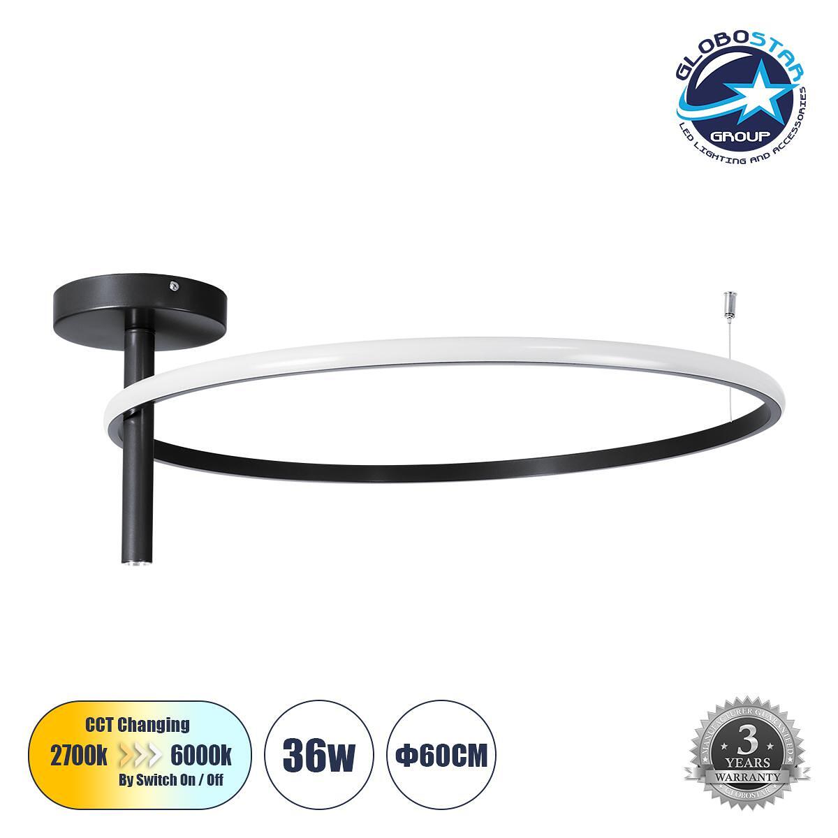 GLOBOSTAR® VERONA 61223 Модерен LED плафон 36W 4032lm 360° AC 220-240V IP20 Регулируема бяла светлина CCT с On/Off 2700K/4500K/6000K - Lumileds SMD ч