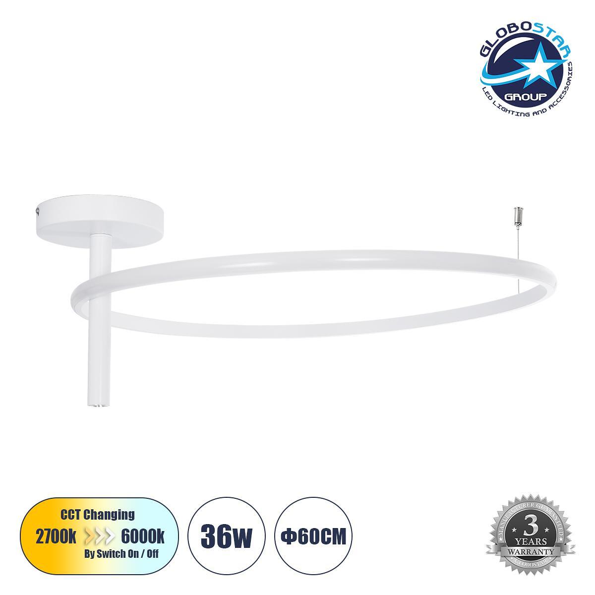 GLOBOSTAR® VERONA 61224 Модерен LED плафон 36W 4032lm 360° AC 220-240V IP20 Регулируема бяла светлина CCT с On/Off 2700K/4500K/6000K - Lumileds SMD ч
