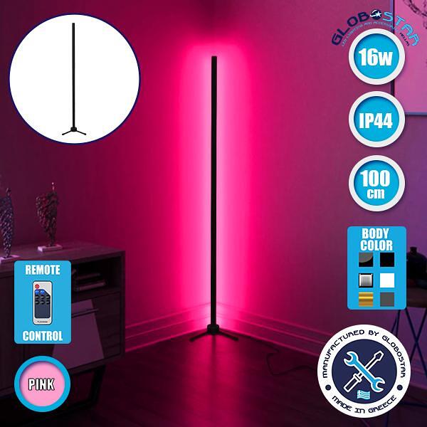 Модерна минималистична черна стояща лампа 100cm LED 16 Watt с безжично RF дистанционно управление и димер розова GloboStar ALIEN Design GLOBO-100-7