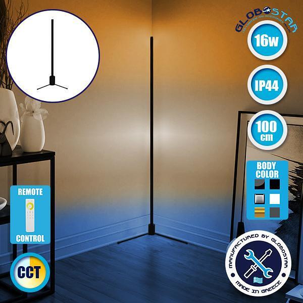 Модерна минималистична черна стояща лампа 100cm LED 16 Watt с безжично 2.4G RF сензорно дистанционно и димер CCT - студена - дневна - топла светлина