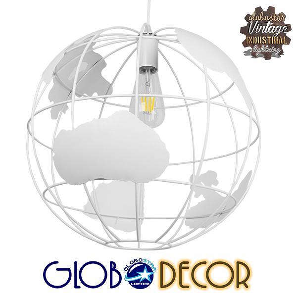 GLOBOSTAR® EARTH 01664 Винтидж Висящо Осветително Тяло за Таван с Фасунга 1 x E27 AC 220-240V IP20 - Бяло - Д40 x Ш40 x В40cm