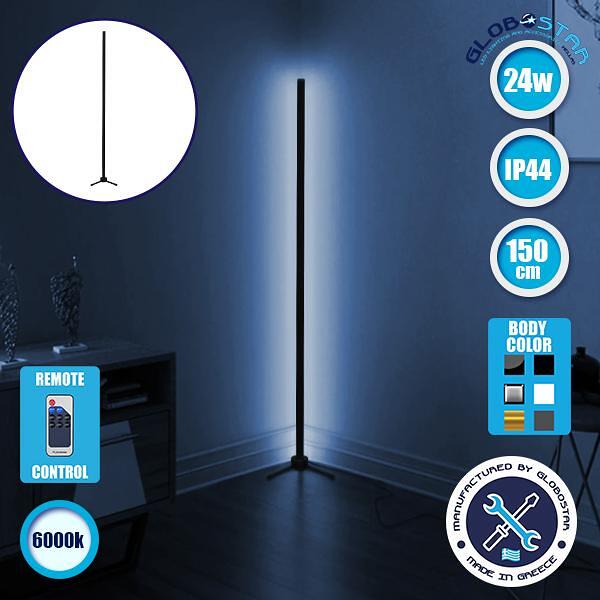 Модерна минималистична черна стояща лампа 150cm LED 24 Watt с безжично RF дистанционно и димер студено бяло 6000K GloboStar ALIEN Design GLOBO-150-1