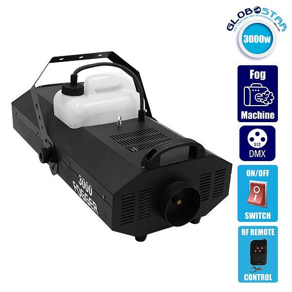 GLOBOSTAR® SMOKIE 51146 Сценична Машина за Дим 3000W AC 220-240V IP20 DMX512 Протокол & RF Безжично Дистанционно Управление - Д69x Ш30 x В17cm - 1 Го