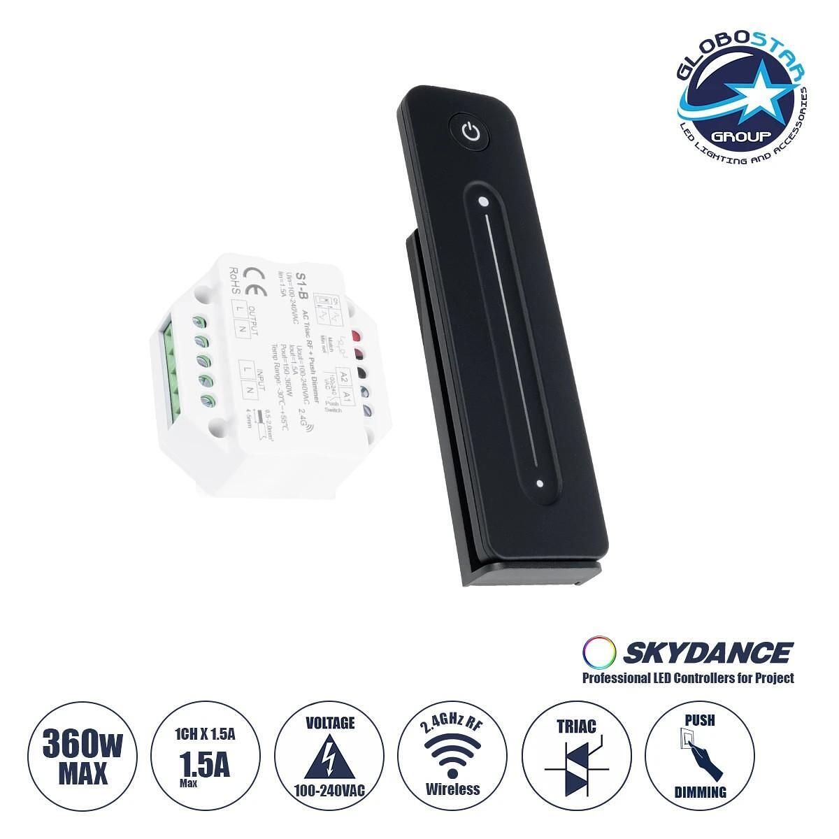 GloboStar® 73124 S1-B+R11 SKYDANCE комплект Димер и Безжично сензорно дистанционно управление 1 група RF 2.4Ghz 1.5A макс AC100-240V (360W) - DC 3V I