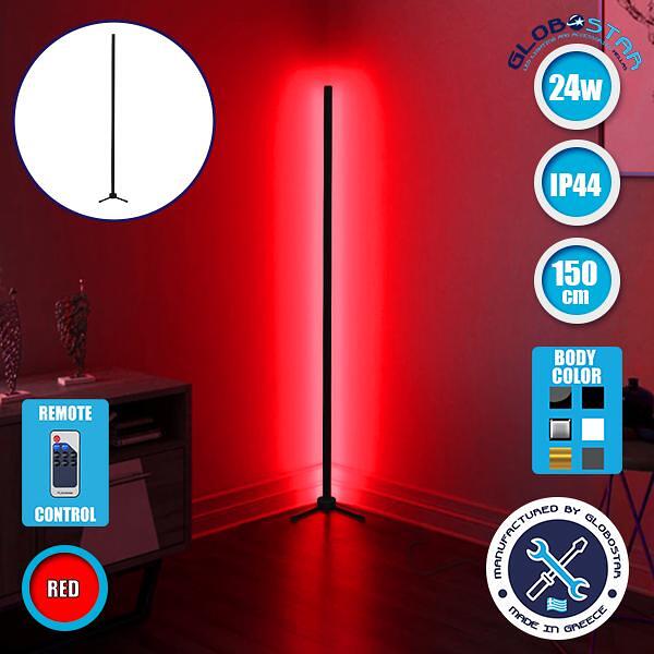 Модерна минималистична черна стояща лампа 150cm LED 24 Watt с безжично RF дистанционно и димер Червена GloboStar ALIEN Design GLOBO-150-4