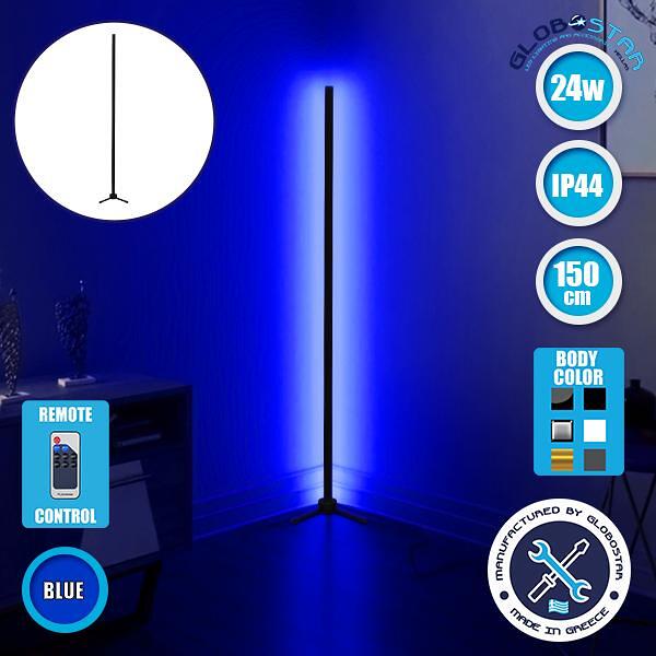 Модерна минималистична черна стояща лампа 150cm LED 24W с безжично RF дистанционно и димер синьо GloboStar ALIEN Design GLOBO-150-6
