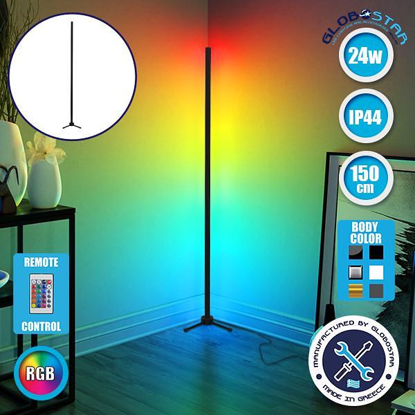 Модерна минималистична черна стояща лампа 150cm LED 24 Watt с безжично RF дистанционно и димер RGB многоцветна GloboStar ALIEN Design GLOBO-150-8