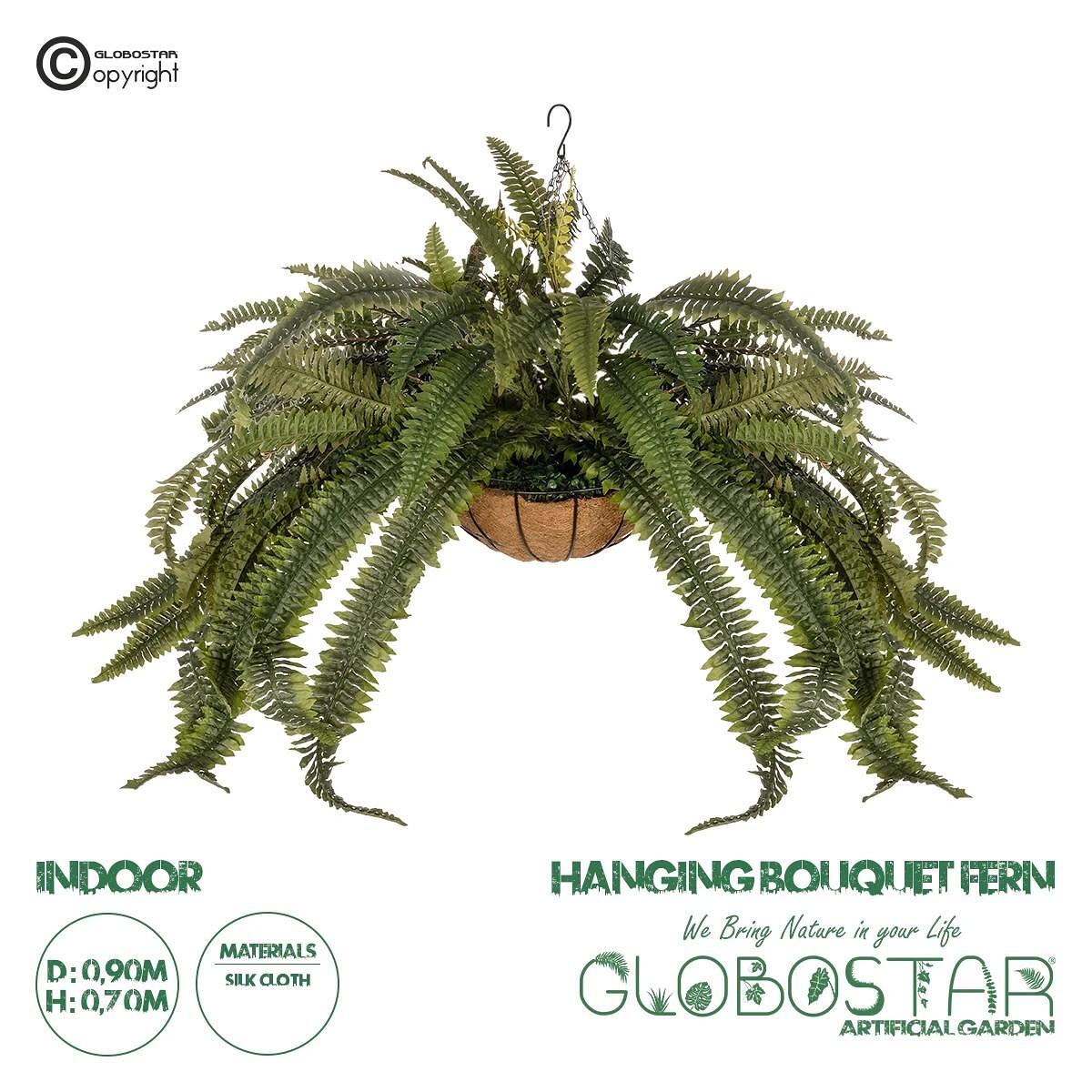 GloboStar® Artificial Garden FERN HANGING PLANT 20622 Изкуствен Висящ Декоративен Растение Папратс П90 x М90 x Y70cm