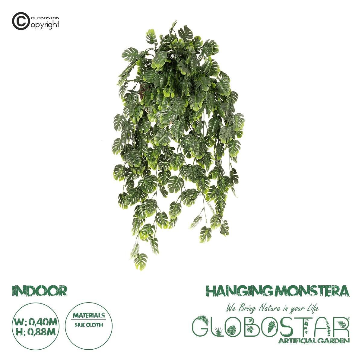 GloboStar® Artificial Garden MONSTERA HANGING PLANT 20633 Изкуствено висящо декоративно растение папрат П40 x Ш40 x В88см