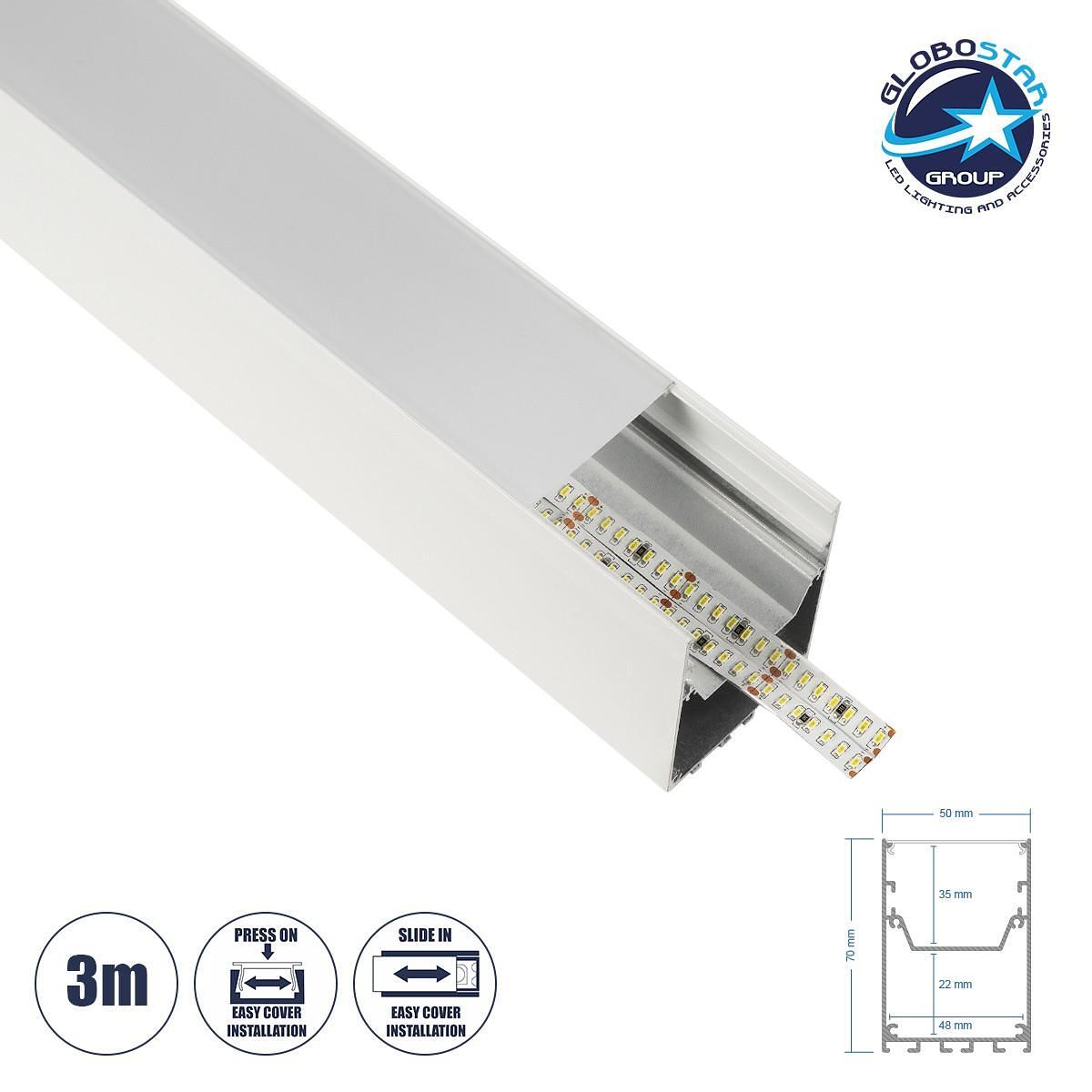 GLOBOSTAR® ALP-LINEAR BRIGHTRAIL 61774-3M Повърхностен / Висящ / Стенен Алуминиев профил с Бял Млечен излят корпус за LED ленти IP20 - Бяло мат - М30