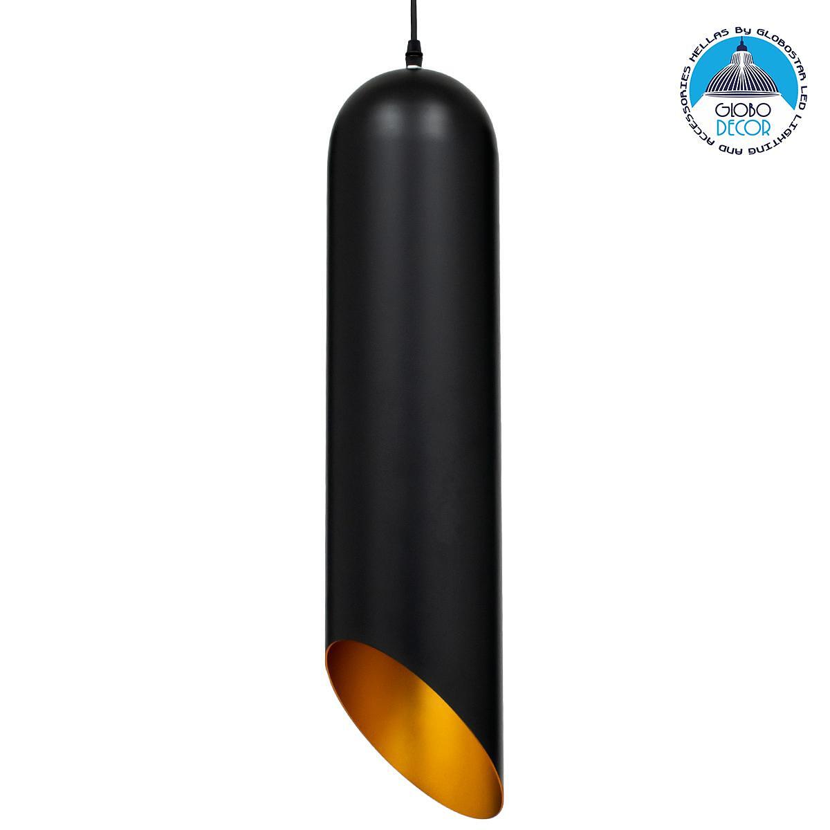 GLOBOSTAR® CARSON 01529 Модерен висящ таванен осветител с фасунга 1 x E27 AC 220-240V IP20 - Черен & Златист - Д15 x Ш15 x В68cm