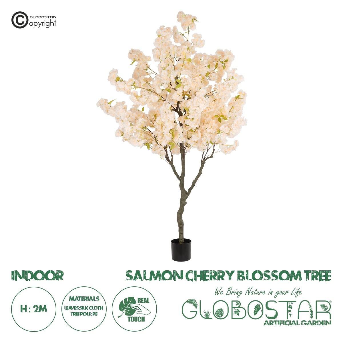 GloboStar® Artificial Garden SALMON CHERRY BLOSSOM TREE 20680 Изкуствен Декоративен Дърво мек Розов Άцвят Череша У200cm