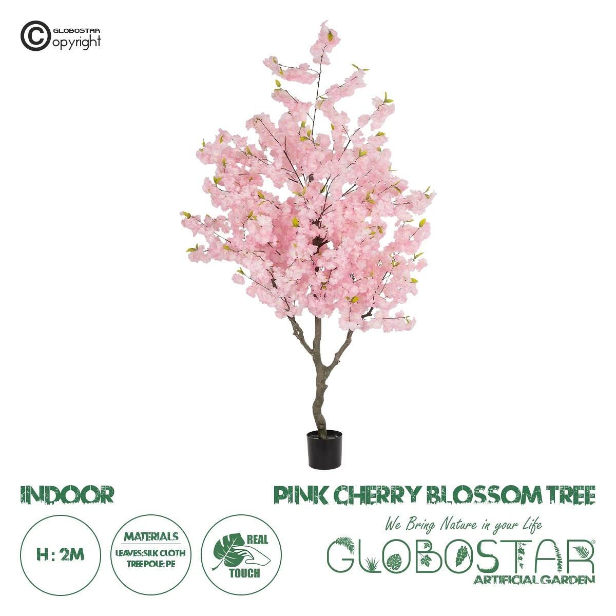 GloboStar® Artificial Garden PINK CHERRY BLOSSOM TREE 20678 Изкуствен Декоративен Дърво Розов Άцвят Череша У200cm