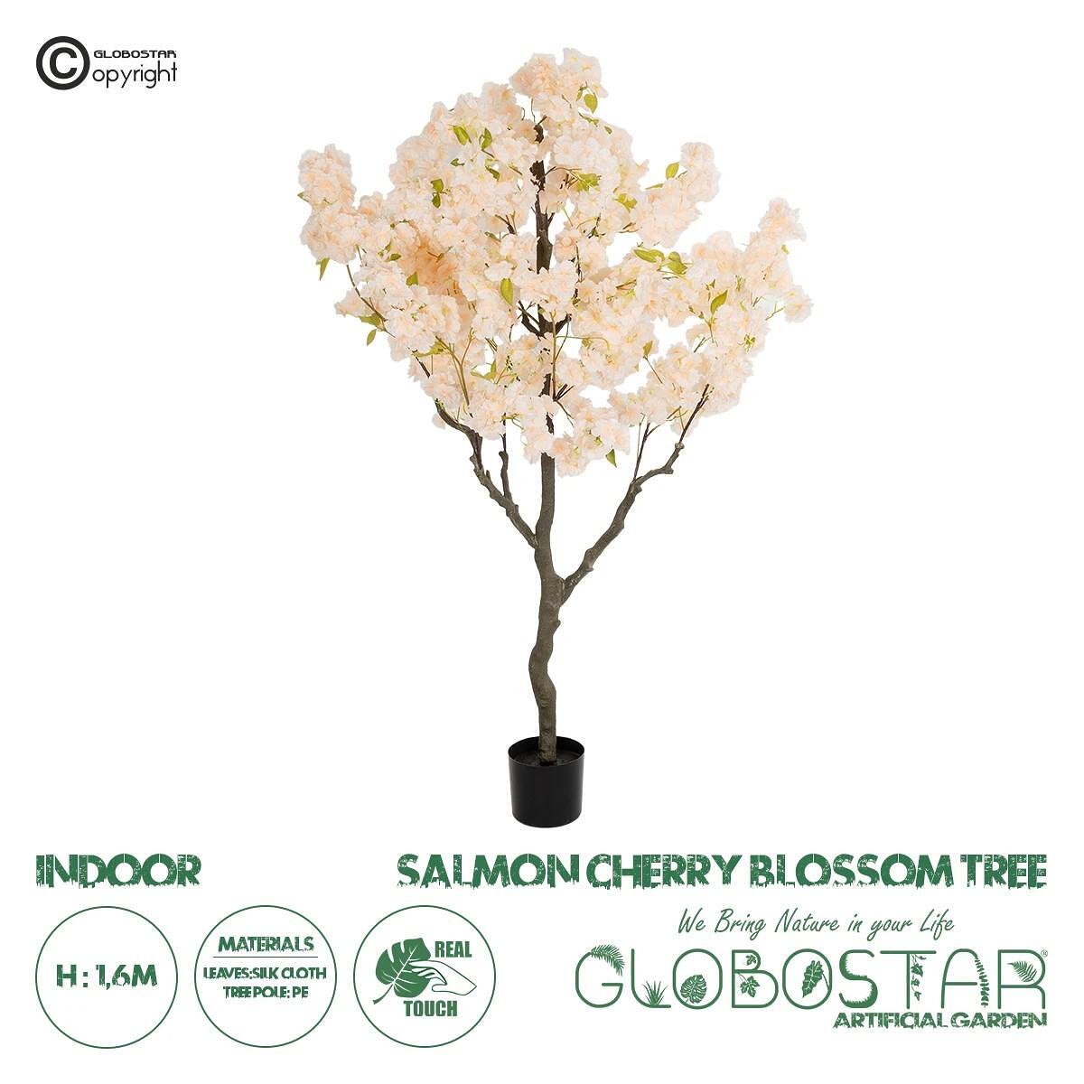 GloboStar® Artificial Garden SALMON CHERRY BLOSSOM TREE 20678 Изкуствен Декоративен Дърво мек Розов Άцвят Череша У160cm